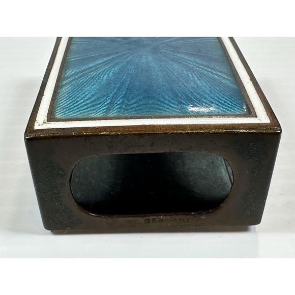 Vintage German Art Deco Blue White Enamel Match Box Holder 1930's Star Burst - Picture 5 of 11